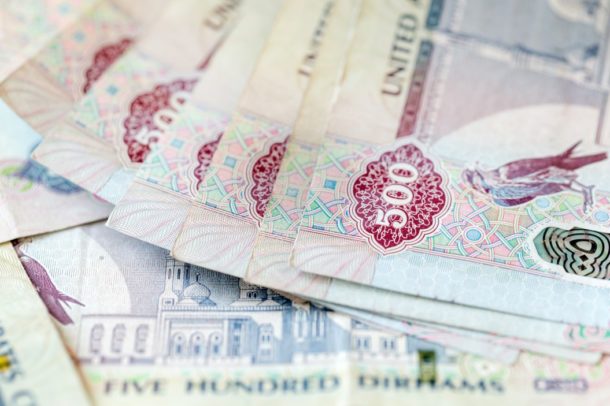 Dirham notes, the currency used in Dubai