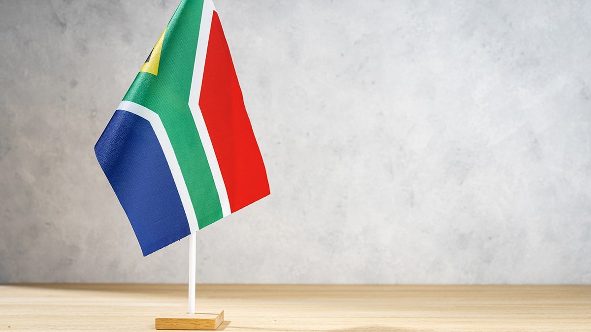 South Africa flag on a table top