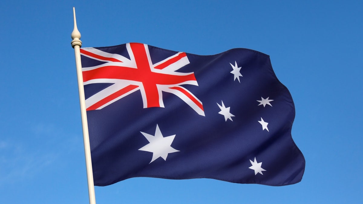 Australia Flag in blue sky