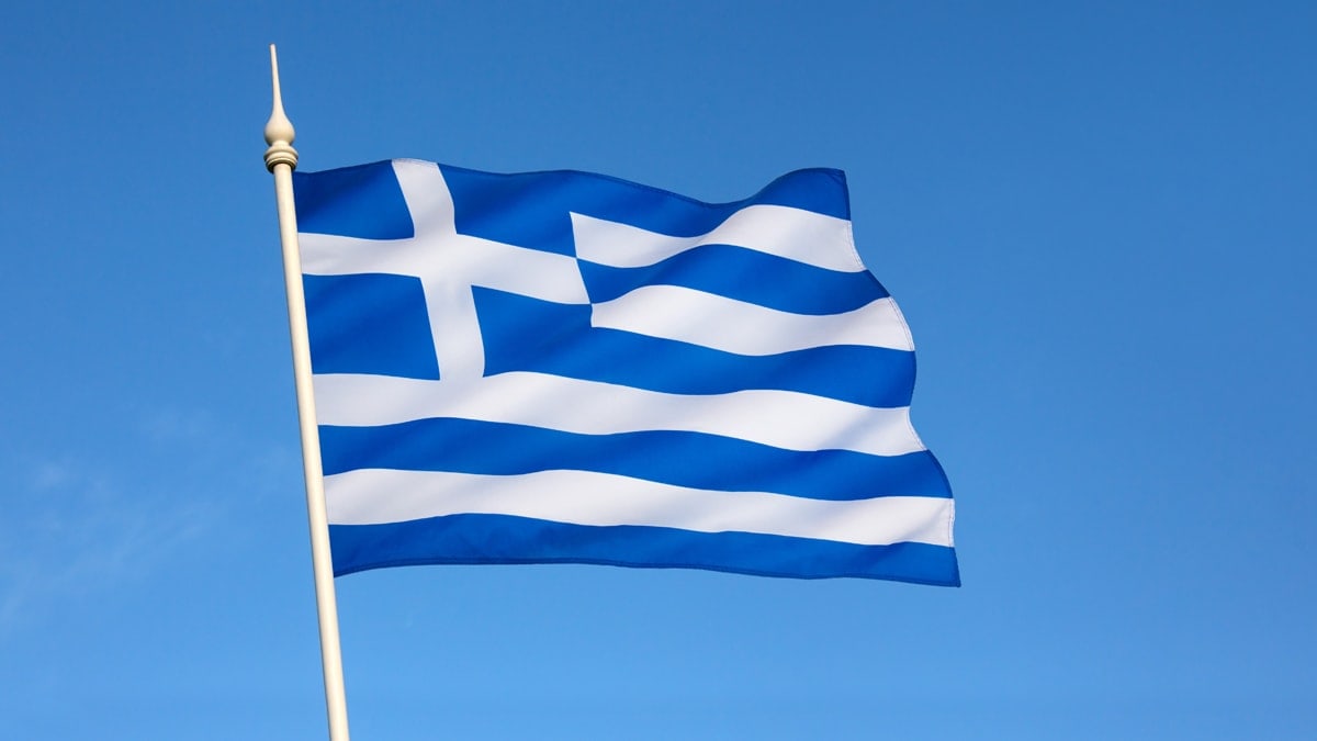Greece Flag in blue sky