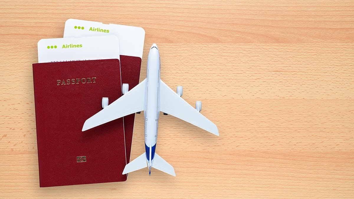 2 passports a model of a plane