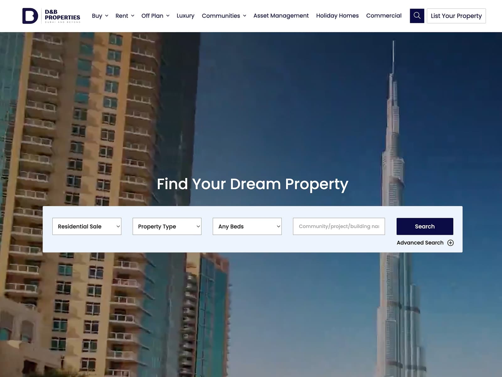 D and B Properties website homepage