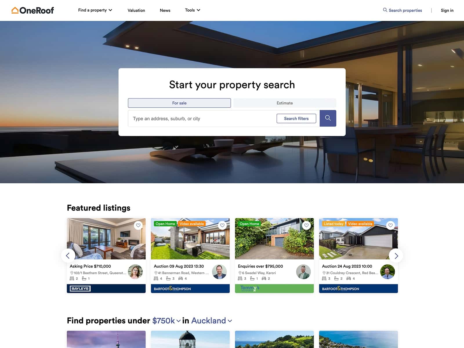 OneRoof Real Estate website
